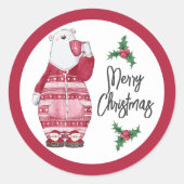 Beer van winterpolair in pyjama met cacao ronde sticker (Voorkant)