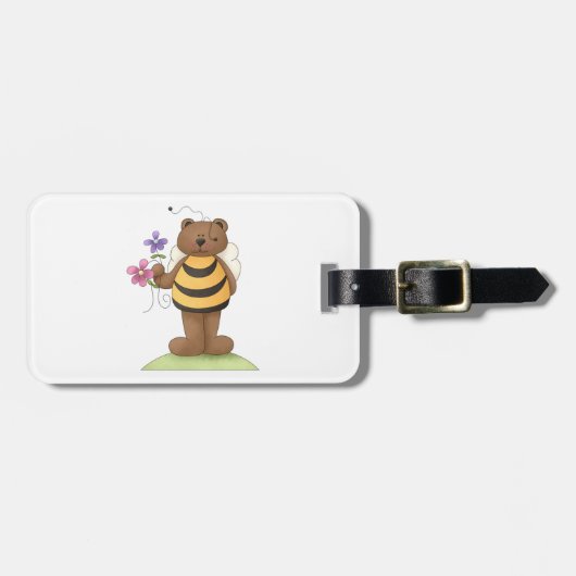 Beer verkleed als hommel met bloemen bagagelabel (Voorkant horizontaal)