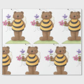 Beer verkleed als hommel met bloemen cadeaupapier (Vlak)
