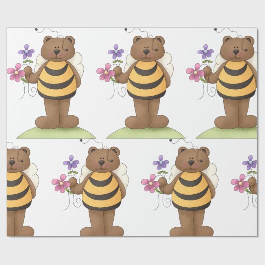 Beer verkleed als hommel met bloemen cadeaupapier (Vlak)