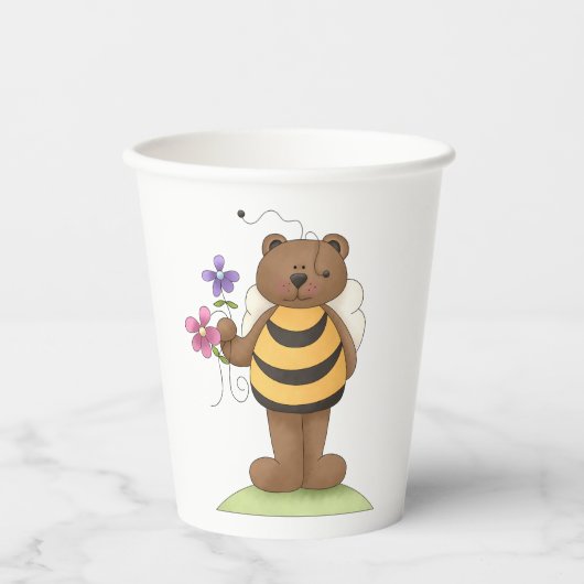 Beer verkleed als hommel met bloemen papieren bekers (Voorkant)