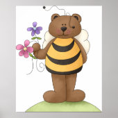 Beer verkleed als hommel met bloemen poster (Voorkant)
