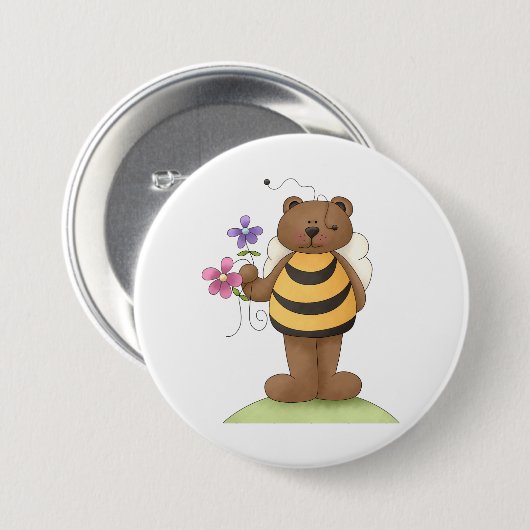 Beer verkleed als hommel met bloemen ronde button 7,6 cm (Voorkant /achterkant)