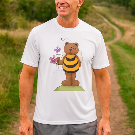 Beer verkleed als hommel met bloemen t-shirt
