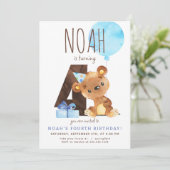 Beer Vierde Verjaardagsuitnodiging Kaart (Staand voorkant)