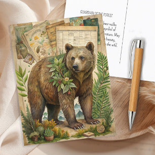 Beer Vintage Rustieke Bos Natuur Wilde Dieren  Briefkaart