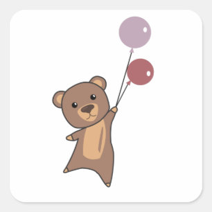Beer vliegt omhoog met ballonnen die dieren koken vierkante sticker