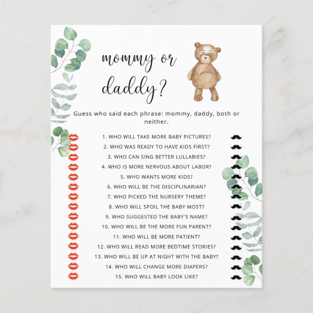 Beer voor mama of papa baby shower spel (Voorkant)