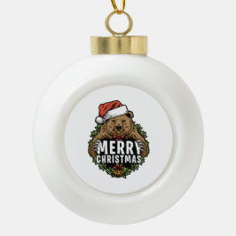 Beer voor prettige kerstgrizzly keramische bal ornament