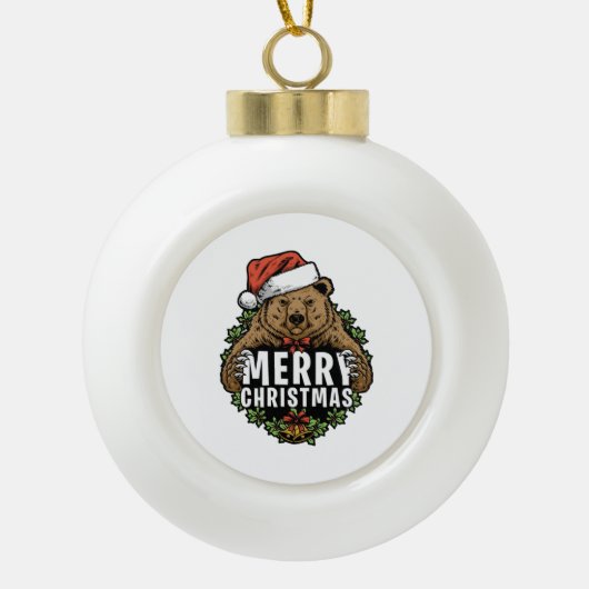 Beer voor prettige kerstgrizzly keramische bal ornament (Voorkant)