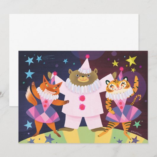 Beer, Vos en Tijger Pierrot Clown DIY Blank Kaart (Voorkant / Achterkant)