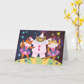 Beer, Vos en Tijger Pierrot Clown Verjaardag Kaart (Gele Bloem)