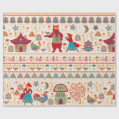 Beer, vos, haan en kip met kip, fairy ho cadeaupapier (Vlak)