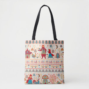 Beer, vos, haan en kip met kip, fairy ho tote bag