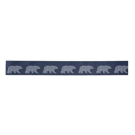 Beer Walking Navy Blue Circle Pattern Wildlife Satijnen Lint (Voorkant)