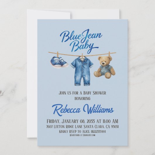 Beer waslijn blauw Jean Baby Denim Baby shower Kaart (Voorkant)