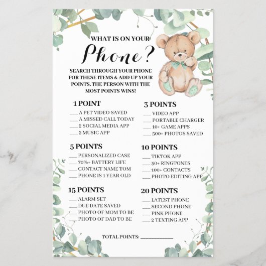 Beer Wat is er op je Baby shower spelkaart? Flyer (Voorkant)