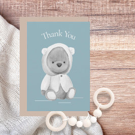 Beer Waterverf blauw Baby shower Bedankkaart