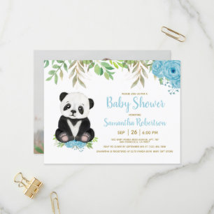 Beer Waterverf Blue Greenery Baby shower Foto Uitnodiging Briefkaart