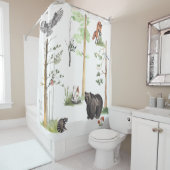 Beer Waterverf Wildlife Woodland Forest Animals Douchegordijn (In situ)