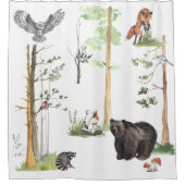 Beer Waterverf Wildlife Woodland Forest Animals Douchegordijn (Voorkant)
