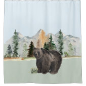 Beer Waterverf Woodland Animal Forest Cabin Douchegordijn (Voorkant)