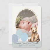 Beer welp ballonnen jongen geboorte bekendmaking kaart (Voorkant)