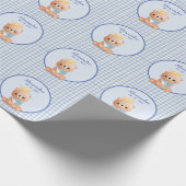 Beer welp gepersonaliseerde jongensverjaardag cadeaupapier (Hoek)