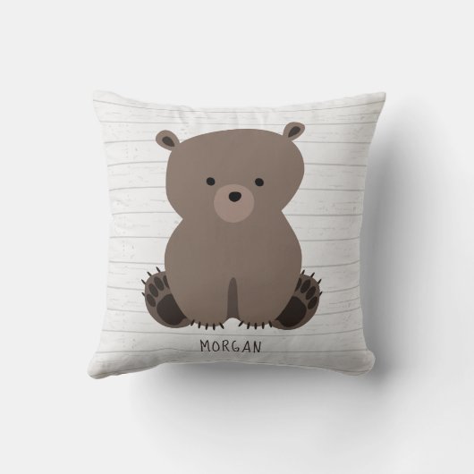 Beer welp grijs hout kussen (Achterkant)