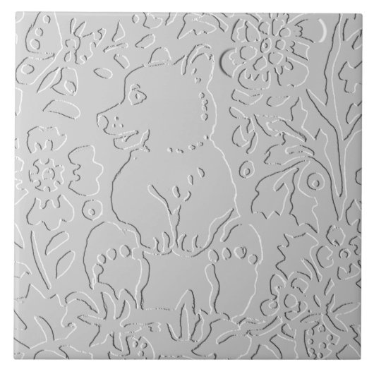 Beer White Grey Black Embossed Woodland Animal Tegeltje (Voorkant)