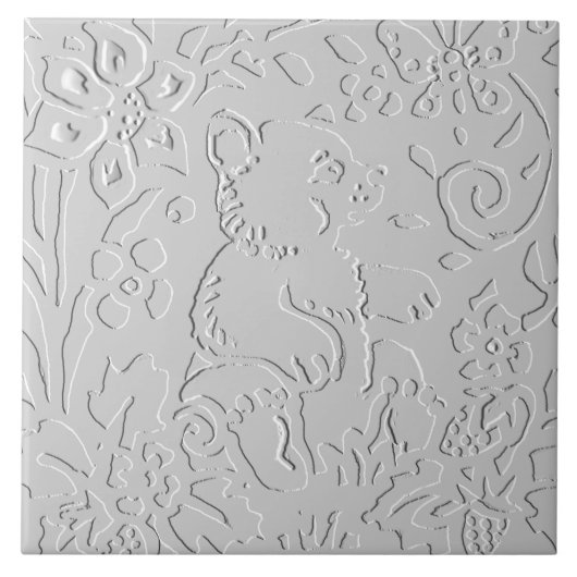 Beer White Grey Black Embossed Woodland Animal Tegeltje (Voorkant)