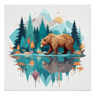 Beer Wildlife Animal Natuur Outdoors Waterverf Perfect Poster