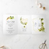 Beer Willow Green en Gold Geometric Wedding Drieluik Uitnodiging (Binnen)