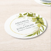 Beer Willow Greenery en Gold Geometric Wedding in Ronde Kartonnen Onderzetter (Gebogen)