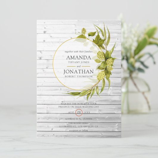 Beer Willow Greenery en Gold Geometric Wedding Kaart (Staand voorkant)