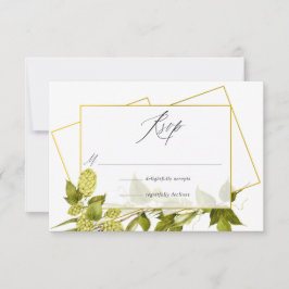Beer Willow Greenery en Gold Geometric Wedding RSVP Kaartje