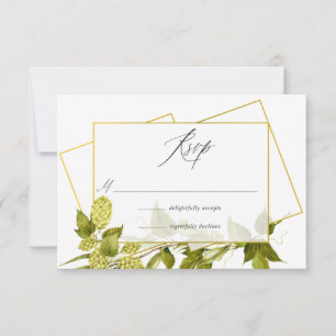 Beer Willow Greenery en Gold Geometric Wedding RSVP Kaartje