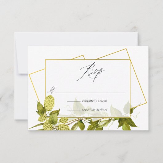 Beer Willow Greenery en Gold Geometric Wedding RSVP Kaartje (Voorkant)