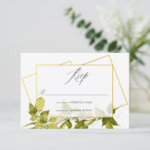 Beer Willow Greenery en Gold Geometric Wedding RSVP Kaartje (Staand voorkant)