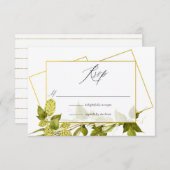 Beer Willow Greenery en Gold Geometric Wedding RSVP Kaartje (Voorkant / Achterkant)