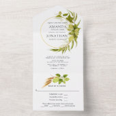Beer Willow Greenery Gold Geometric Wedding All In One Uitnodiging (Binnen)