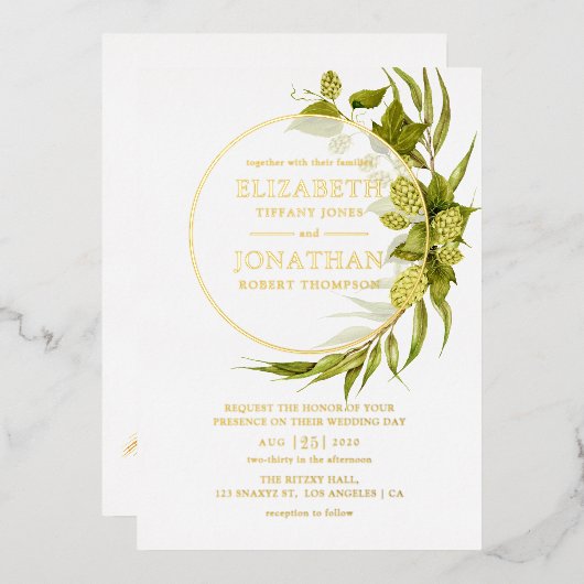 Beer Willow Greenery Gold Geometric Wedding Folie Uitnodiging (Voorkant / Achterkant)