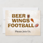 Beer Wings Football Rustic Game Day Party Kaart (Voorkant)