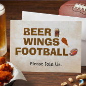 Beer Wings Football Rustic Game Day Party Kaart