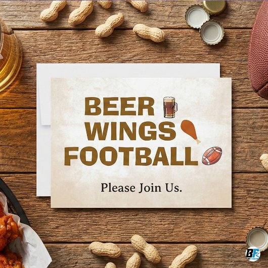 Beer Wings Football Rustic Game Day Party Kaart