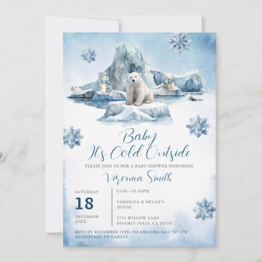 Beer Winter Arctic Animals Baby shower Sneeuwvlokk Kaart (Voorkant)