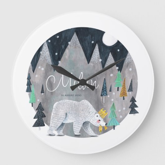 Beer winter bergen maan grote klok (Voorkant)