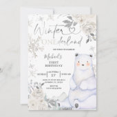 Beer Winter Onederland Witte Bloemen Verjaardag Kaart (Voorkant)