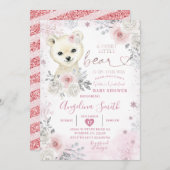 Beer Winter Pastel Roze Snowflake Baby shower Kaart (Voorkant / Achterkant)