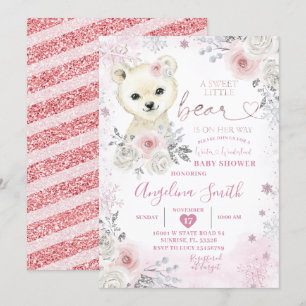 Beer Winter Pastel Roze Snowflake Baby shower Kaart
